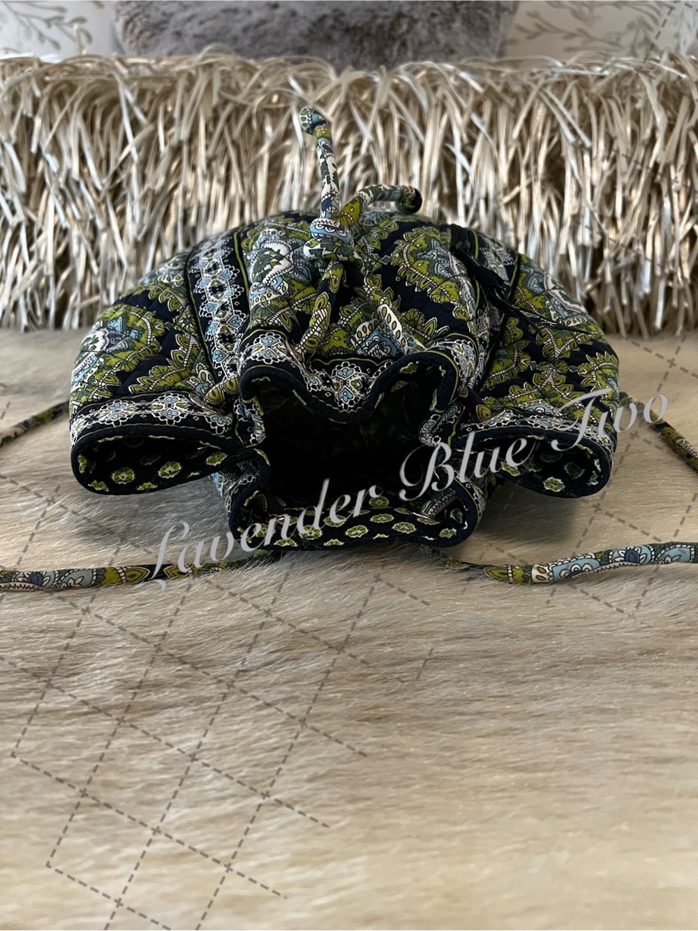 Vintage VERA BRADLEY Cambridge 2007 Drawstring Zipper Front Backpack Y2K Green - Picture 8 of 12